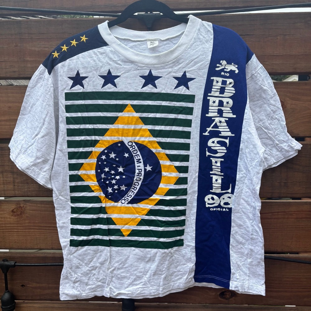 Araujo Sports Brazil 98 Ronaldo Tee Mens M White Vintage Soccer Jersey Shirt